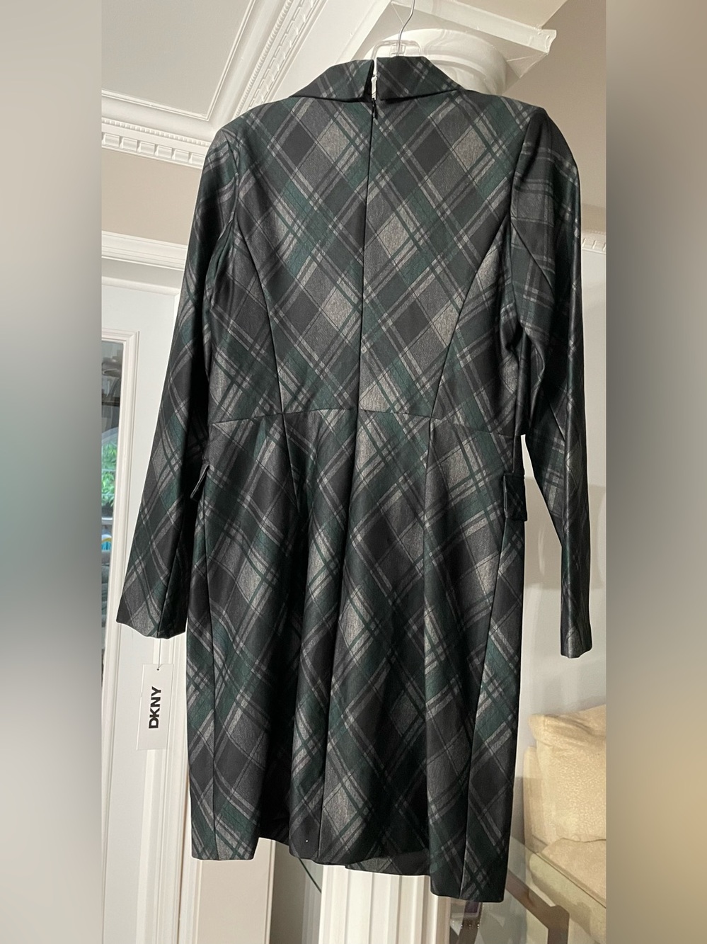 DKNY women’s green plaid Notch Lapel long sleeve blazer dress. Size 8 P - Picture 3 of 9